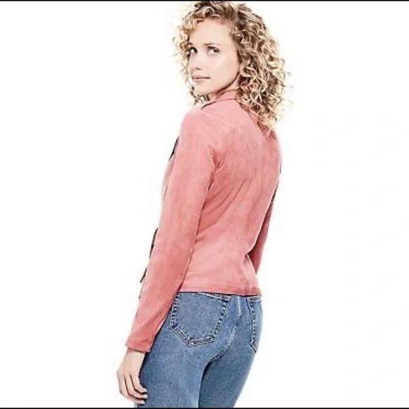 Vintage Guess Moto Soft Stretch Faux Suede Zip Up Fitted Jacket 2000s. - Picture 3 of 8